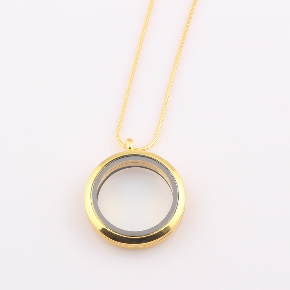 Float Locket Necklace Glass Float Charms Memory Locket Pendant Chain Necklace ZN94