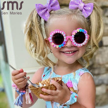 Load image into Gallery viewer, Flower Kids Sunglasses Shiny Rhinestone Pearl Children Sun Glasses UV400 Goggles Girls Boys Eyewear AB Crystal