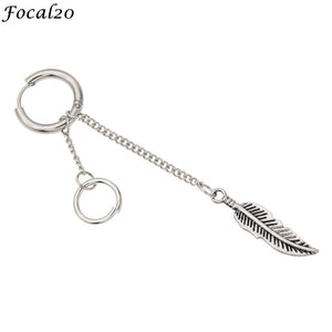 1pcs Trendy Titanium Steel Feather Drop Earrings Unisex Tassel Silver Color Dangle Earrings Men Women Jewelry
