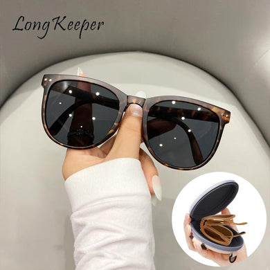 Folding Polarized Sunglasses Men Women Vintage Sun Glasses Female Square Summer UV400 Eyewear Driver Shades Glasses Case Oculos