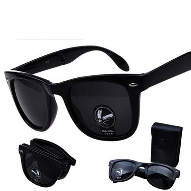 Folding Sunglasses Men with Case Box Foldable Women Brand Designer Sun Glasses Mirror Retro Outdoor