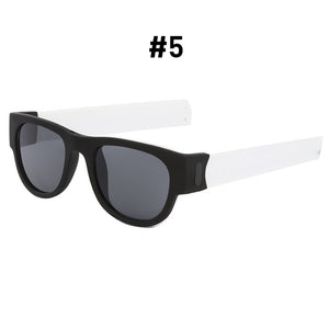 Occhiali da sole da polso pieghevoli Cinturino fantasia schiaffo da uomo Occhiali da sole da polso portatili Bracciale sportivo da donna Trend Occhiali da sole quadrati UV400 