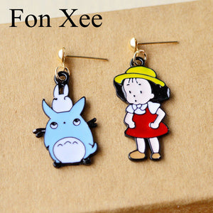 My Neighbor Totoro Little Girl Enamel Dangle Earrings Anime Party Cospl Accessories Asymmetrical Earrings Gifts ne14