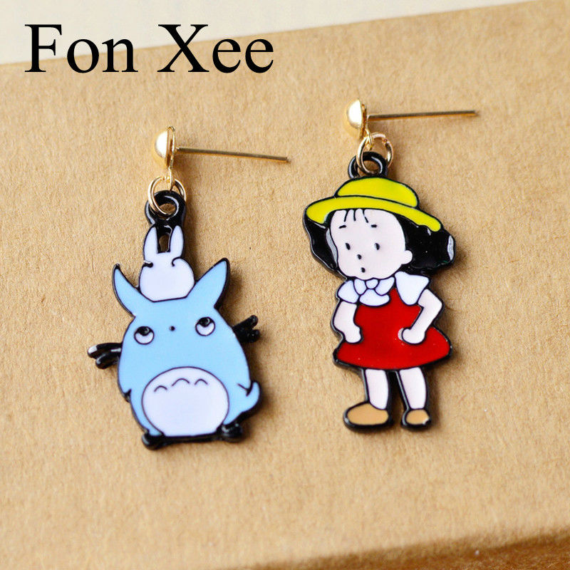 My Neighbor Totoro Little Girl Enamel Dangle Earrings Anime Party Cospl Accessories Asymmetrical Earrings Gifts ne14