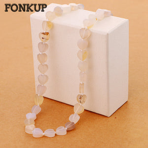 Agate Crystal Necklace Power Gemstone Chain Women Short Jewellery Fashion Couple Heart Ornaments Vintage Party Peace Rope