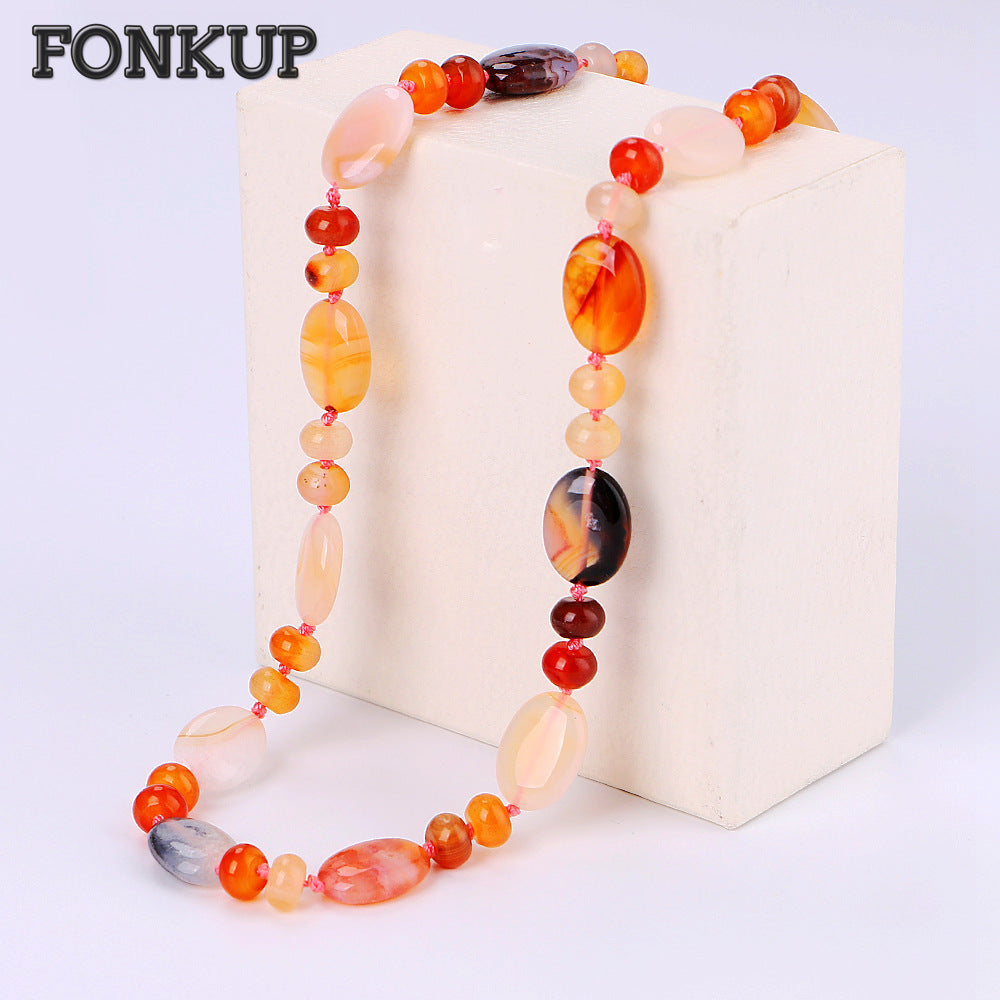 Agate Stone Necklace Chains Women Short Jewelry Round Punk Rolo Chain Party Rose Beads Ornaments Raw Ore Rotating Simple