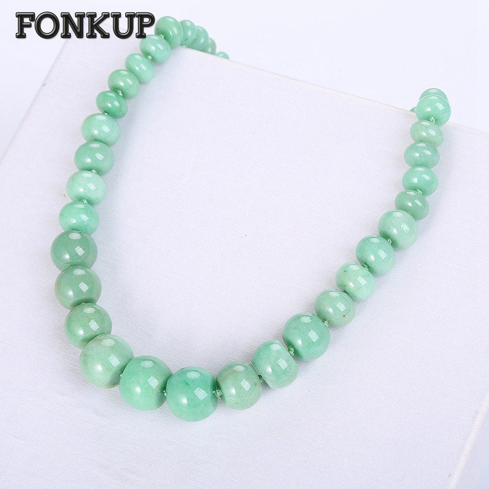 Aventurine Jade Necklace Power Stone Chain Women Big Jewelry Gothic Men Ornaments Round Beading Bijoux Coral Blue Crystal