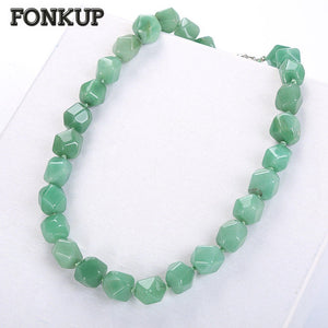 Aventurine Jade Necklace Punk Men Chains Power Gemstone Jewellery Women Party Accessories Huge Geometric Bisuteria Couple