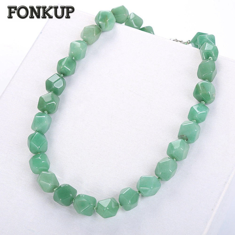 Aventurine Jade Necklace Punk Men Chains Power Gemstone Jewellery Women Party Accessories Huge Geometric Bisuteria Couple