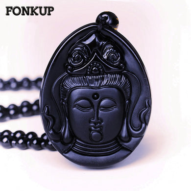 Bead Chain Necklace Obsidian Pendant Women Jewelry Men Buddha Accessories Vintage Crystal Juwelen Beaded Braided Simple