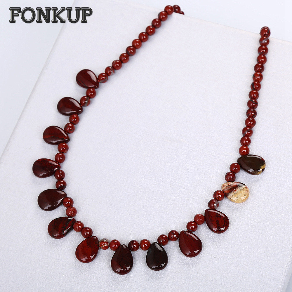 Bead Chain Necklace Red Jasper Pendant Stone Jewelry Women Classic Accessories Water Drop Gemstone Men Ornaments Wedding