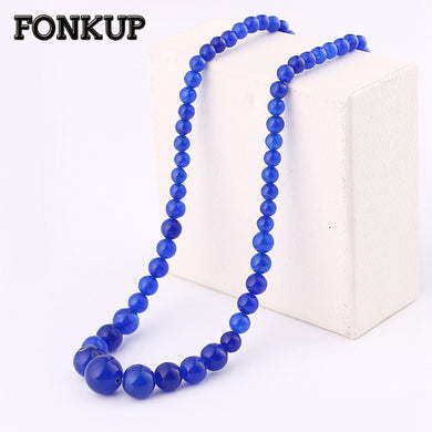 Collane a catena con perline Gioielli in calcedonio blu Donna Accessori in pietra originali Gemma etnica da uomo Chocker Elemento ondulato 