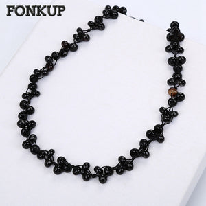 Black Beads Necklace Natural Agate Chain Creativity Punk Women Wedding Jewellery Woven Beaded Round Accessories Bijoux