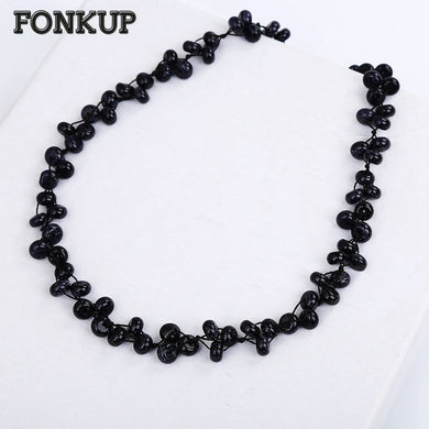 Blue Sandstone Necklace Men Statement Chains Beads Stone Jewelry Woven Beading Accessories Vintage Women Clavicular Chain