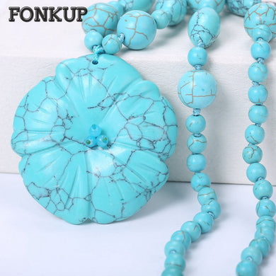 Blue Turquoise Pendant Women Long Necklace Power Crystal Jewellery Punk Men Accessories Gothic Party Female Joyeria Fina