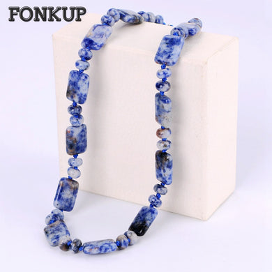 Blue Veinstone Necklace Natural Stone Naszyjnik Classic Women Jewelry Men Irregular Ornaments Beads Crystal Temperament