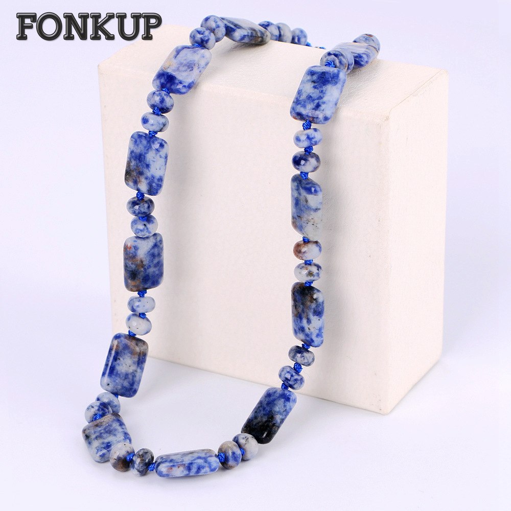 Blue Veinstone Necklace Natural Stone Naszyjnik Classic Women Jewelry Men Irregular Ornaments Beads Crystal Temperament