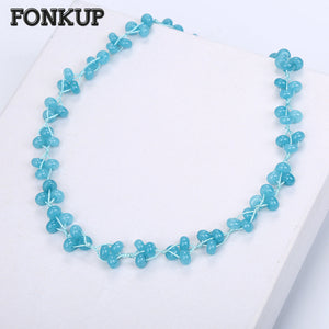 Femme Short Necklace Aquamarine Bead Chains Power Crystal Jewelry Bohemia Women Round Accessories Party Rope Dark Souls