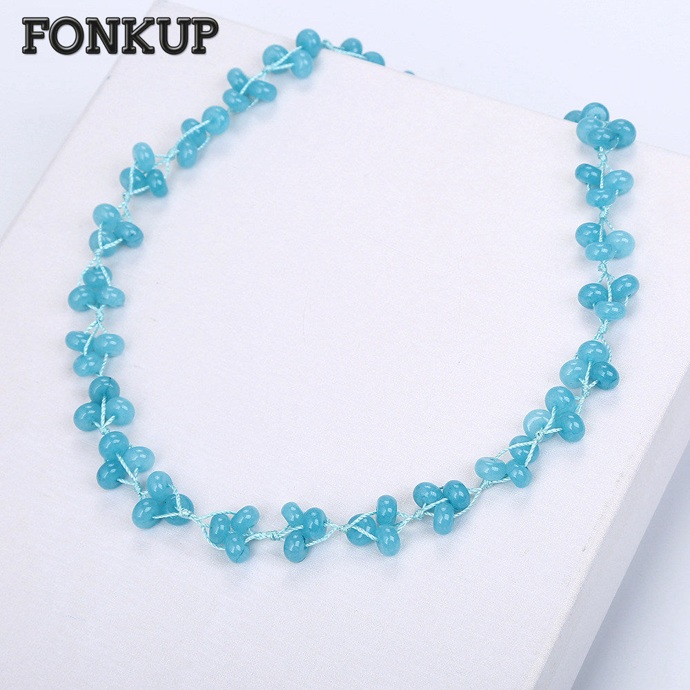 Femme Short Necklace Aquamarine Bead Chains Power Crystal Jewelry Bohemia Women Round Accessories Party Rope Dark Souls