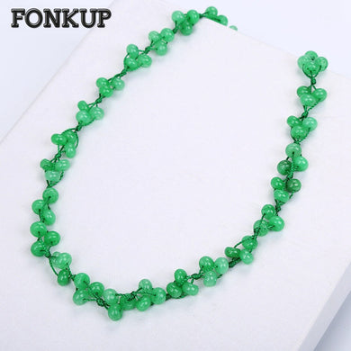Collana di diaspro verde Gioielli da donna Boemia Catene di perline di pietra multistrato Catena Rolo manuale con perline intrecciate rotonde a doppia fila 