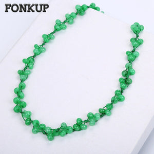 Green Jasper Necklace Bohemia Women Jewelry Multilayer Stone Bead Chains Round Woven Beaded Double Row Manual Rolo Chain