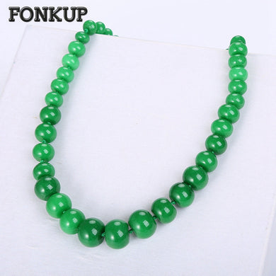 Green Jasper Necklace Bohemia Women Pendant Jewellery Female Short Chain Party Ornament Round Rolo Chain Thick Bead Joyas