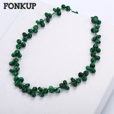 Green Stone Beads Necklace Malachite Chains Women Natural Jewellery Men Gem Stone Accessories Classic Femme Party Gift