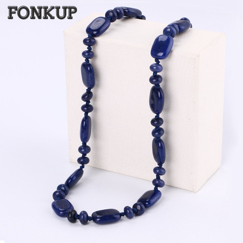 Lapis Necklace Power Stone Chain Women Short Naszyjnik Gem Jewelry Punk Anniversary Accessories Blue Bead Correntes Angel