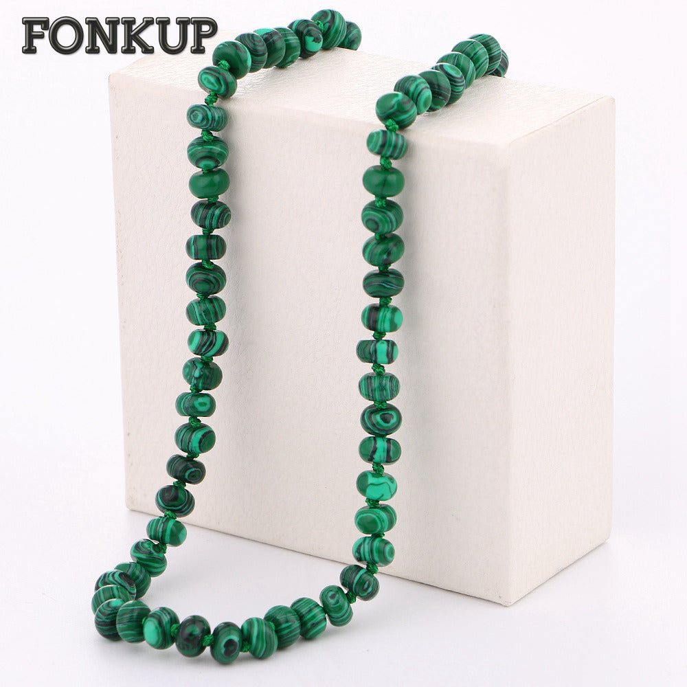 Collana con malachite Collana con catena di perline da donna Girocollo in pietra naturale Uomo alla moda Colares Accessori femminili Commemorazione fortunata 