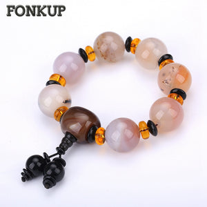 Men Bead Bracelets Natural Agate Bangle Braided Vintage Male Party Jewellery Round Fashion Beaded Hand Chain Charm Chakra
