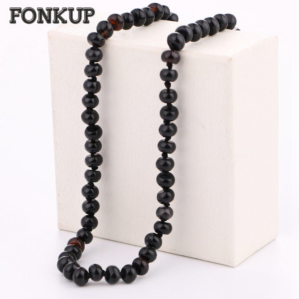 Natural Agate Necklace Power Gemstone Chain Black Bead Jewelry Classic Women Ornaments Party Round Steam Meter Bead Dream