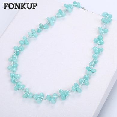 Natural Aquamarine Necklace Power Gem Bead Chain Trendy Women Jewellery Men Party Ornaments Clavicular Chain Double Layer