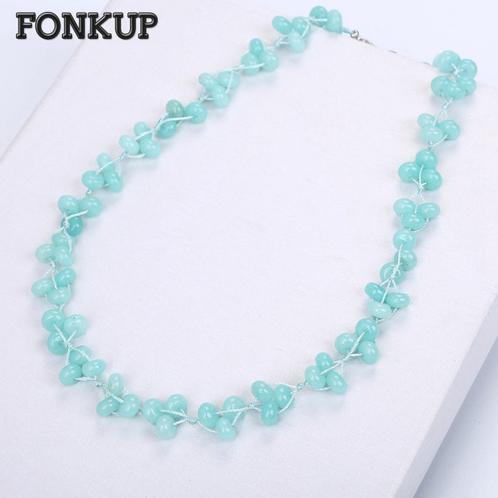 Natural Aquamarine Necklace Power Gem Bead Chain Trendy Women Jewellery Men Party Ornaments Clavicular Chain Double Layer