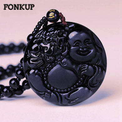 Collana con ciondolo in ossidiana Gioielli in pietra naturale Catena manuale Gioielli Perline nere Catena per maglione Corda intrecciata Creatività 
