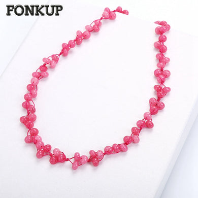 Pink Chalcedony Necklace Power Crystal Beads Chains Women Short Bijoux Men Fine Jewelry Chain Fairy Hiphop Round Letter