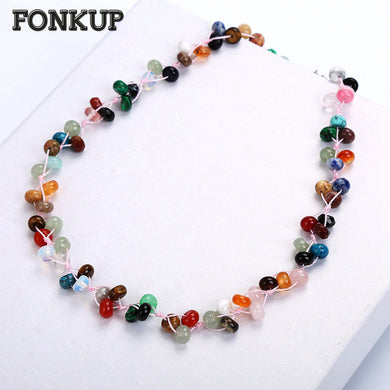 Catene arcobaleno Ornamenti di perline di cristallo naturale Collana corta da donna Uomo Best Friends Catena Gotico Rotondo Teschio Bussola Ala 