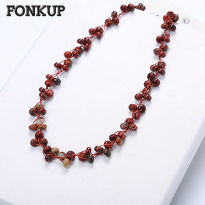 Red Bead Necklace Natural Jasper Chains Woven Fashion Women Accessiroes Short Female Marry Jewelry Round Rope Chain Reiki