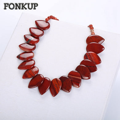 Red Jasper Necklace Bead Chains Pendant Trendy Women Big Jewelry Water Drop Ornament Multilayered Leaf Beaded Couple Gift