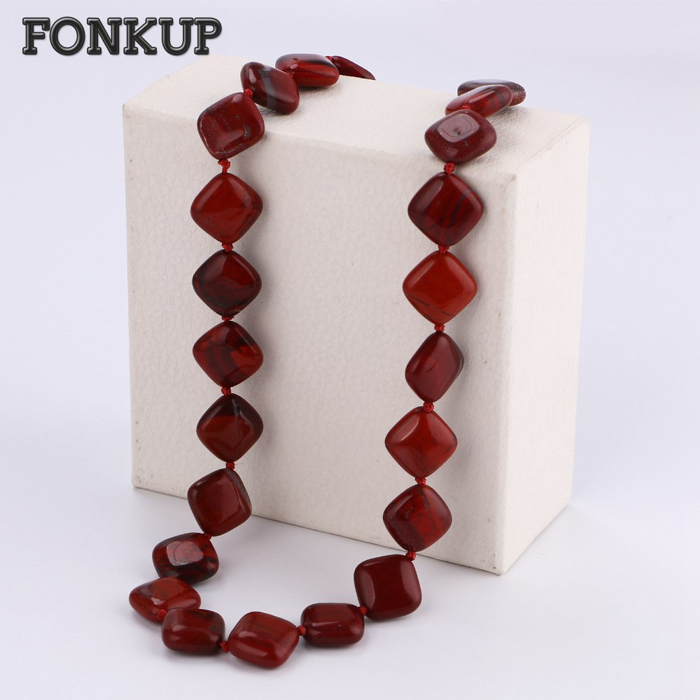 Red Jasper Necklace Pendant Women Trendy Jewellery Multilayer Square Ornaments Engagement Rope Chain Pendulum Reiki Wicca