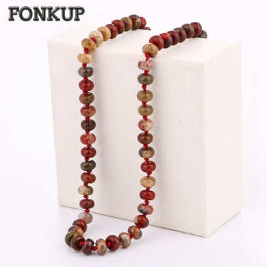 Red Jasper Necklace Power Gem Sautoir Classic Women Jewelry Engagement Accessories Rope Chain Ripple Seven Chakras Lotus