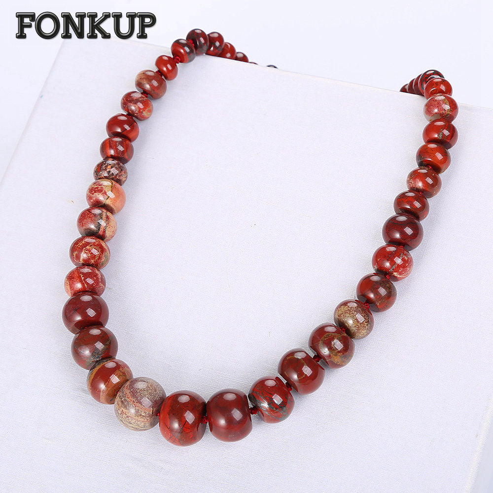 Red Jasper Necklace Power Gemstone Chains Punk Women Jewellery Engagement Femme Accessories Multilayer Round Bead Joyeria
