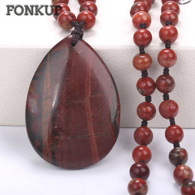 Red Jasper Necklace Statement Women Jewelry Bead Chain Pendant Stone Sautoir Perles Long Femme Trendy Water Drop Sieraden