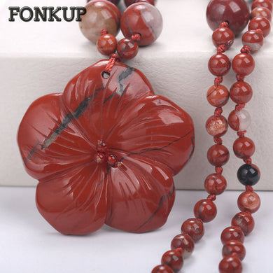 Red Jasper Pendant Female Long Necklace Bead Chain Bijoux Classic Men Fine Jewelry Plant Accessories Long Sautoir Enamel