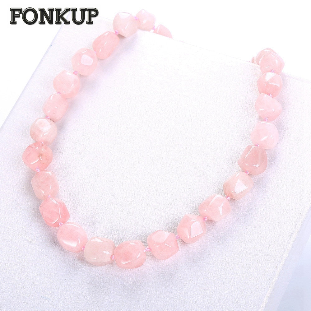 Rose Quartz Necklace Pink Crystal Chains Power Gem Jewelry Classic Women Transparent Gioielli Statement Goddess Luminous
