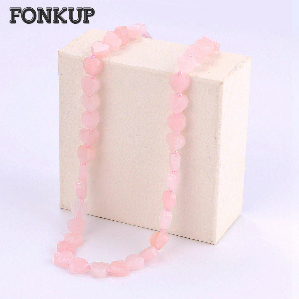 Rose Quartz Necklace Power Crystal Chains Women Romantic Juwelen Engagement Bijoux Heart Temperament Jewelry Line Cherry