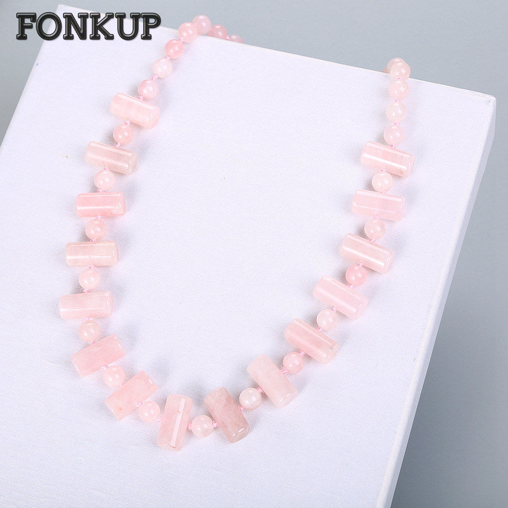 Rose Quartz Necklace Power Crystal Jewellery Classic Women Funky Accessories Party Ornaments Pink Coral Beadwork Pendants