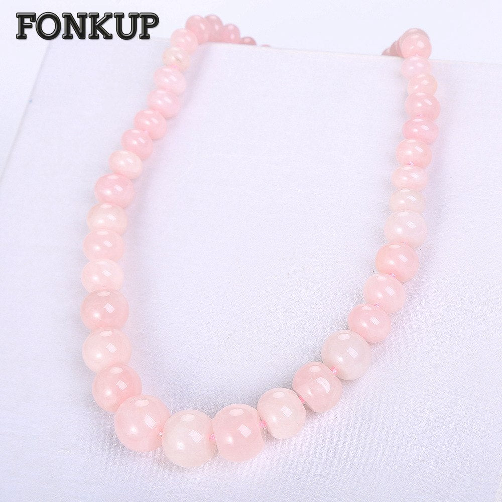 Rose Quartz Necklace Power Stone Chains Cute Women Jewelry Wedding Accessories Pink Round Beads Ornaments Femme Lucky Bag