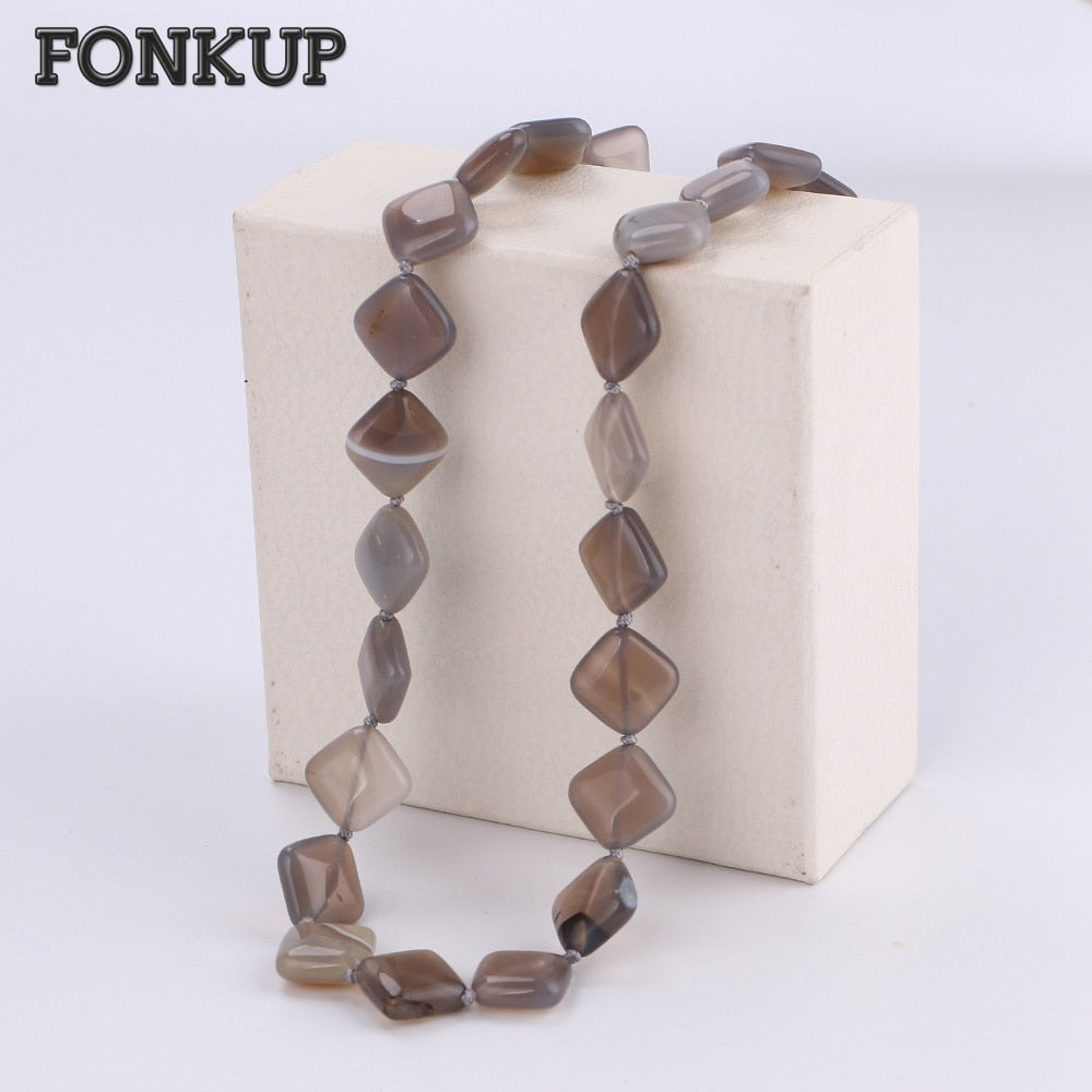 Trendy Women Necklace Gr Agate Chains Multilayer Square Jewellery Engagement Ornaments Power Stone Collane Transparent