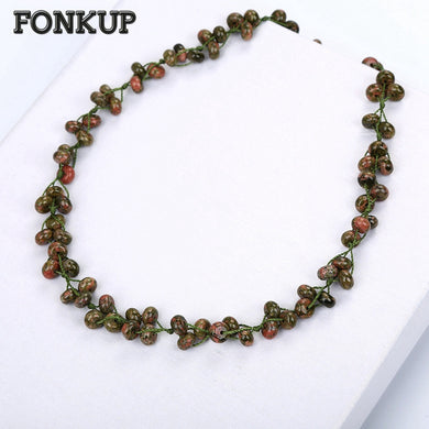 Unakite Necklace Multi-Layer Bead Chain Jewelry Gemstone Natural Accessories Men Short Bijoux Colar Feminino Mineral Bead