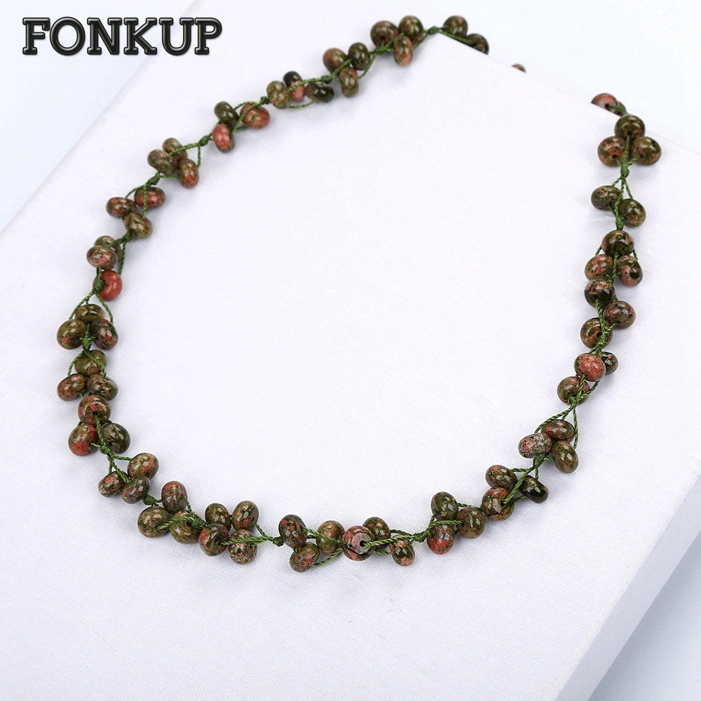 Unakite Necklace Multi-Layer Bead Chain Jewelry Gemstone Natural Accessories Men Short Bijoux Colar Feminino Mineral Bead